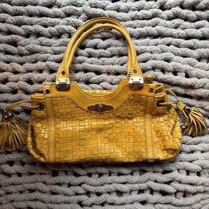 Elliot Lucca Yellow Woven Leather Satchel Handbag